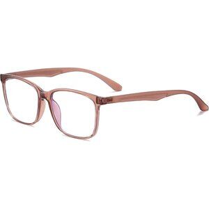 Unisex Clear Brown Square Lightweight Frame Anti Eyestrain Blocking Glasses